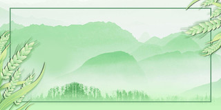 芒种绿色手绘稻子山水二十四节气展板背景24节气小满背景
